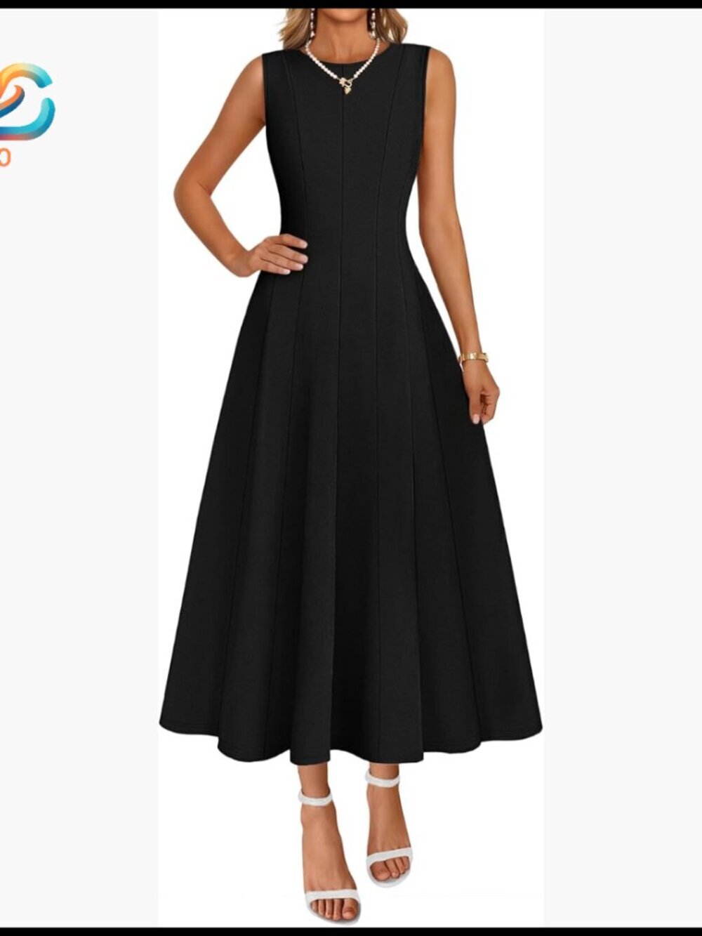 Sleeveless A-Line Midi Dress, Cocktail Formal, Polyester Viscose Blend, Size